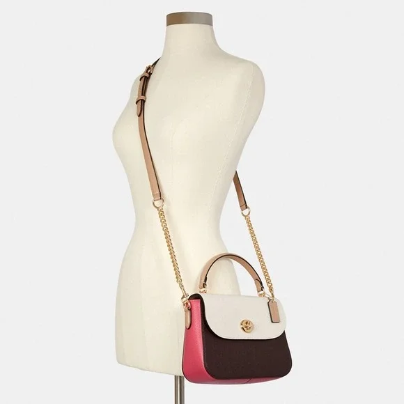 NEW Coach Marlie Top Handle Satchel In Colorblock Chalk Multi C2836